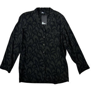 The Kooples Silk Leaf Printed Blouse Black Green Size 3 | L